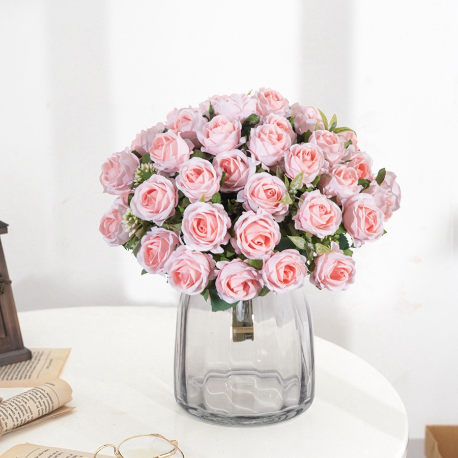 Artificial Flower White Rose Bundle, Ten Head Silk Roses for Wedding, Scrapbook, Outdoor Garden, Party, Family Room Vase