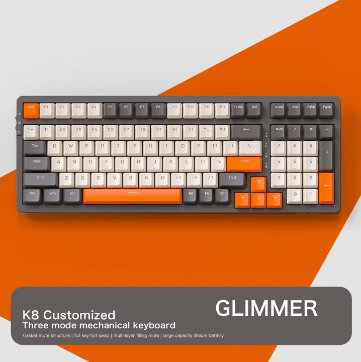 K8 Wireless Mechanical Keyboard with Tri Mode Connection Full Key Hot Swap and Lighting Effects