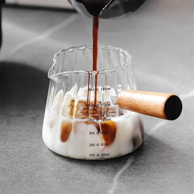 Glass Espresso Measuring Cup With Wooden Handle