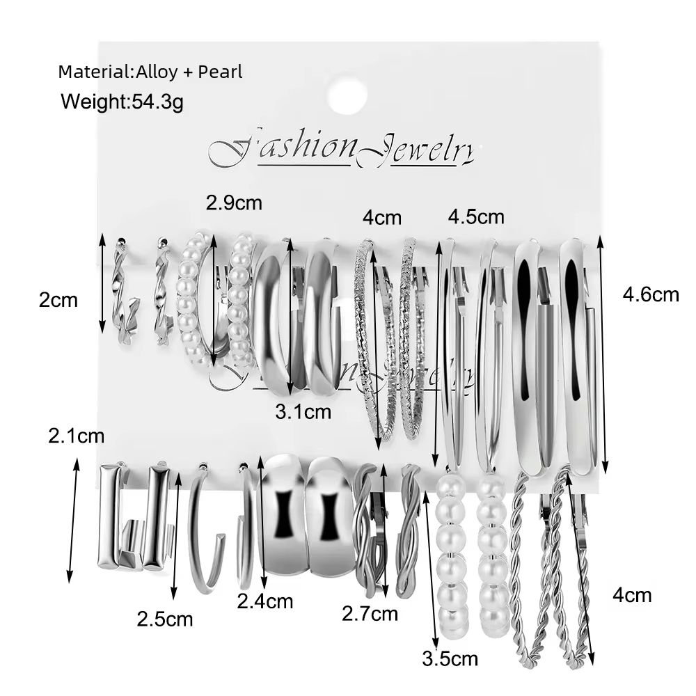 Vintage Silver Y2K Pearl Hoop Earrings Set for Women 24 Pcs