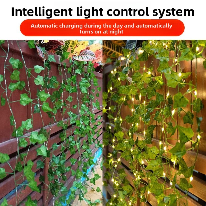 Solar Vine Ivy Fairy Lights Garland – Green Leaf String Lights for Garden, Party, and Wedding Decoration