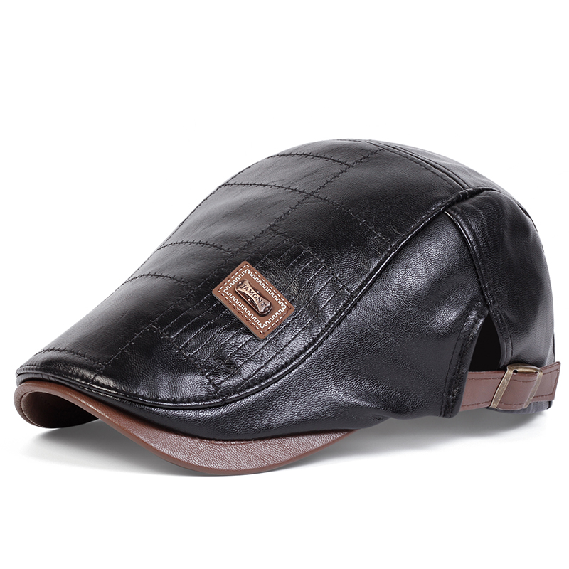 Men's Retro PU Leather Flat Cap, Adjustable Side Newsboy Hat, Spring Autumn Hip Hop Beret, British Painter Style