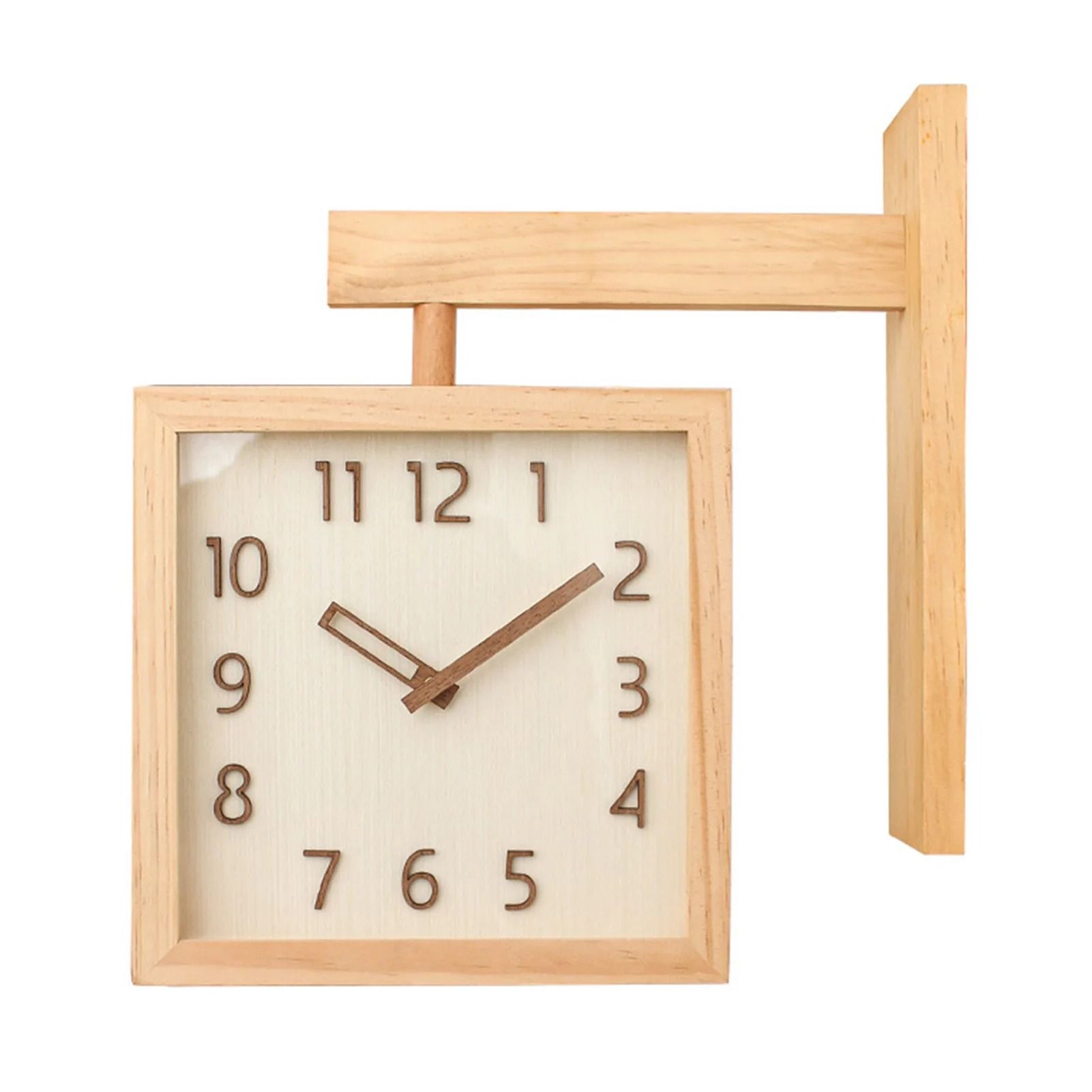 Wooden Corner Wall Clock Double Sided Silent Decorative Design