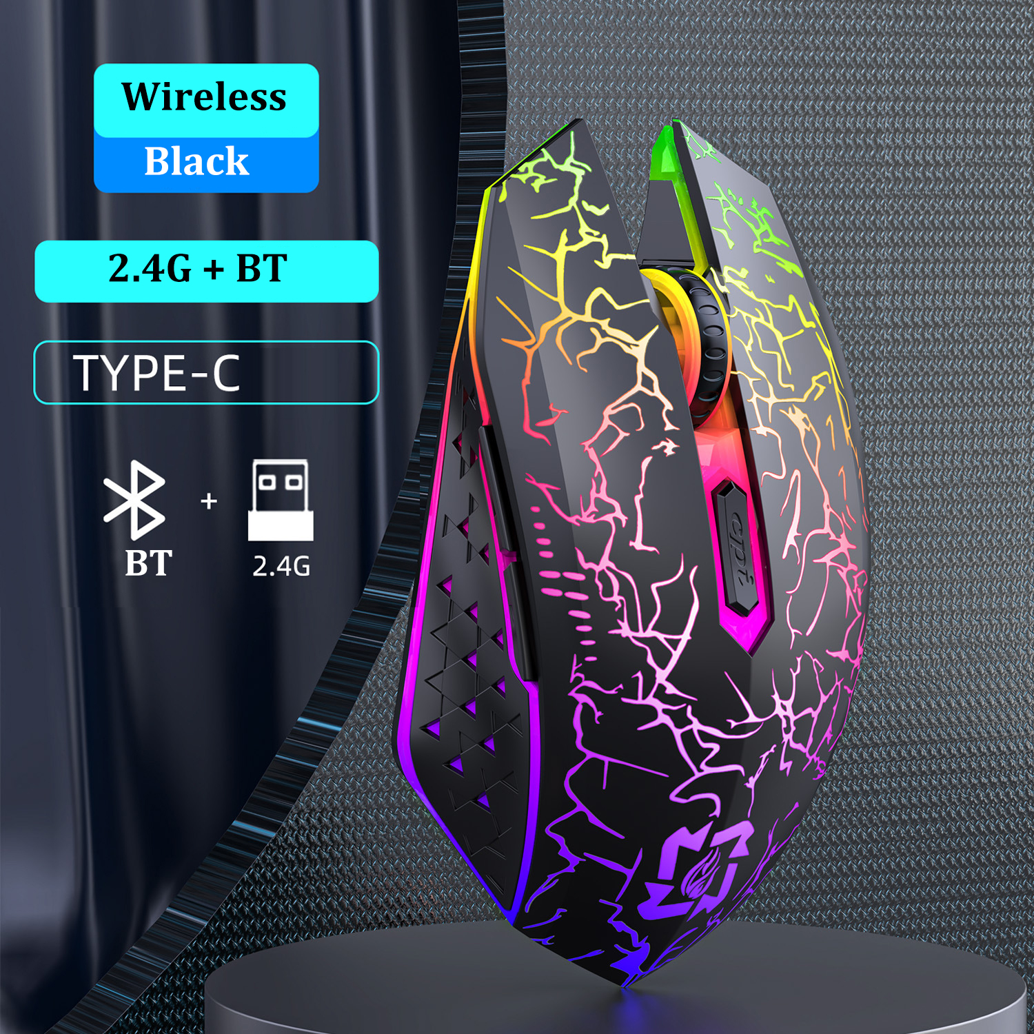 Wireless Bluetooth Mouse, RGB , Dual-Mode Gaming Mouse, Silent for MacBook, Tablet, Laptops, Computer