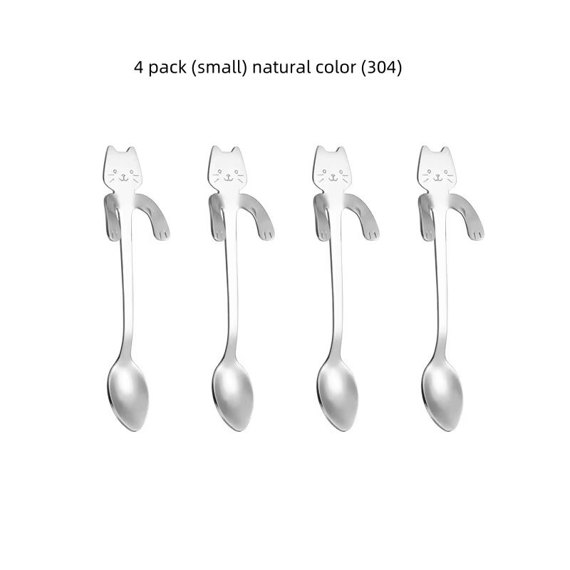 Creative 304 Stainless Steel Cat Coffee Spoon Hanging Edge Cute Stirring Spoon Set Gold Plated Teaspoon