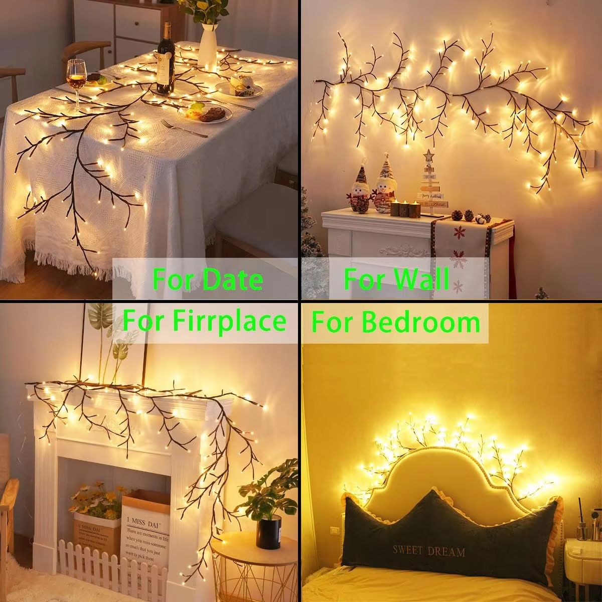 96-LED Bendable Willow Vine Lights with 8 Lighting Modes for Indoor and Outdoor Decoration