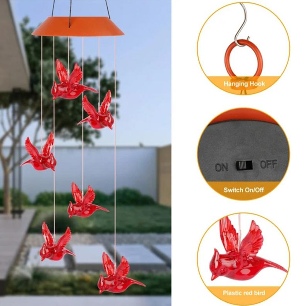 Solar Powered Cardinal Wind Chimes