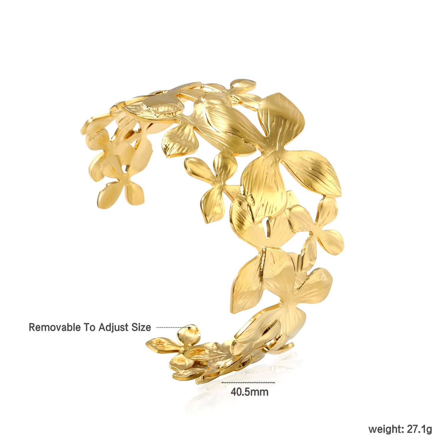 LUXUSTEEL Flower Cuff Bracelet – Women's 18K Gold Plated Stainless Steel Bangle, No-Fade Elegant Jewelry