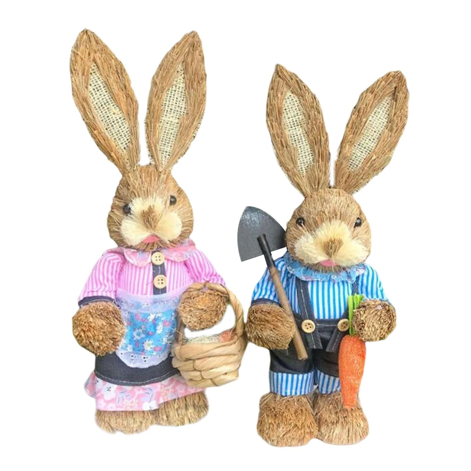 Easter Straw Rabbit Duo – High-Definition Artisanal Botanical Sculptures