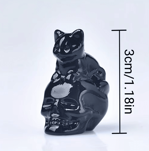 CUPIDCRYSTAL Hand-Carved Crystal Skull Cat Figurine