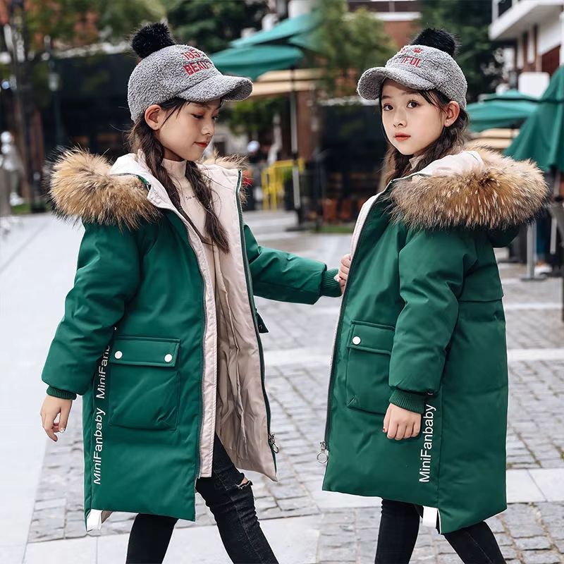 FrostBelle Girls Winter Parka Coat Faux Fur Hooded Girls Winter Jacket Long Warm Teen Girls Fur Collar Coat