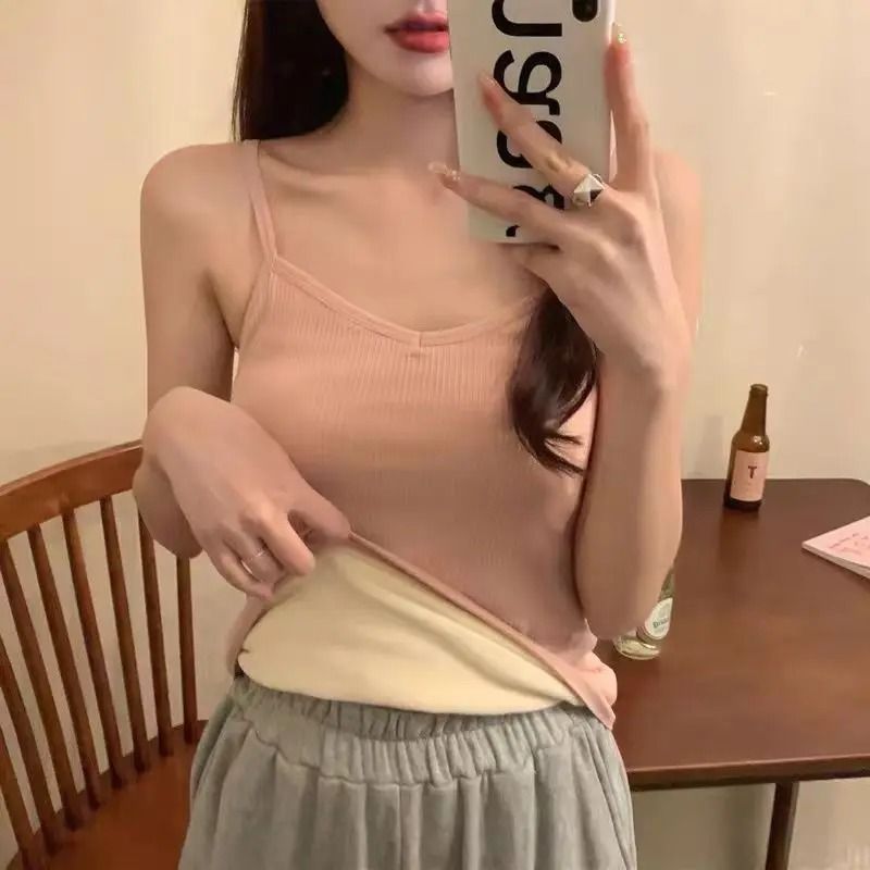 Women Winter Warm Sleeveless Thermal Top Soft Velvet Elastic Underwear Nightwear