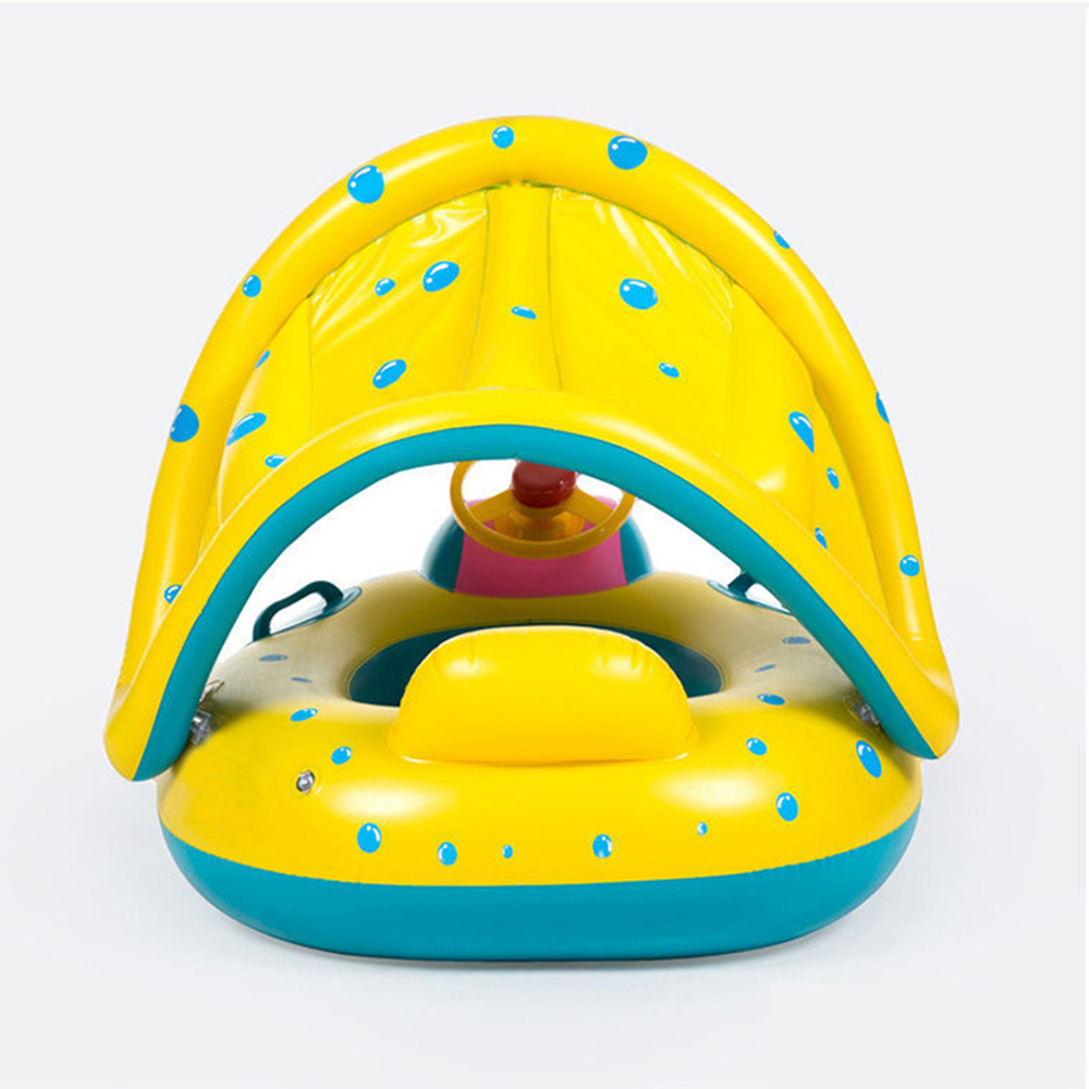 Baby Float with Canopy & Steering Wheel UV Protected Inflatable Toddler Pool Float