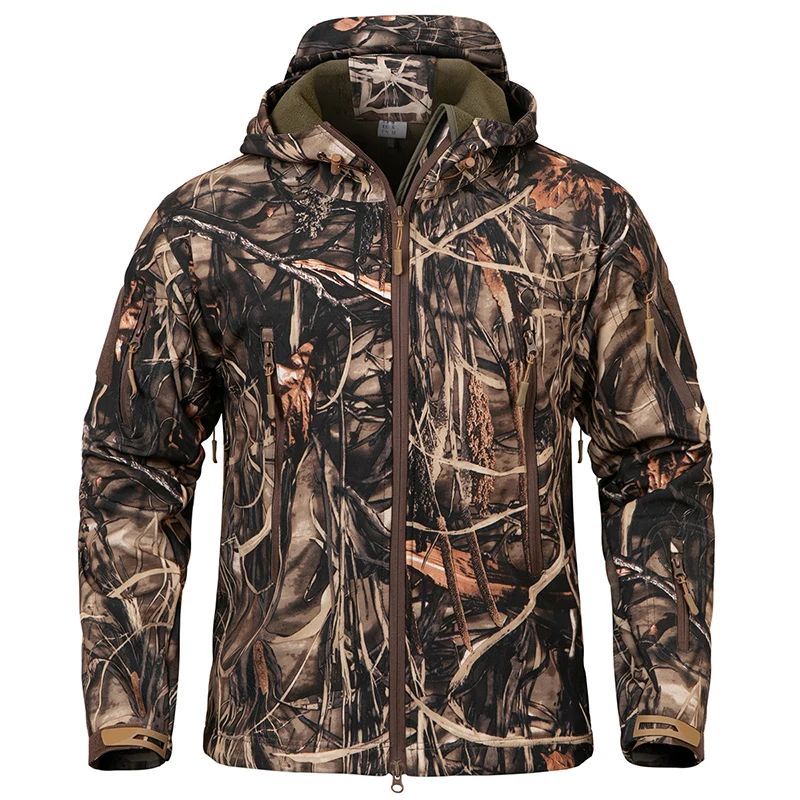 Men's Camouflage Softshell Tactical Hunting Jacket – Waterproof Windproof Fleece Hooded Outdoor Coat