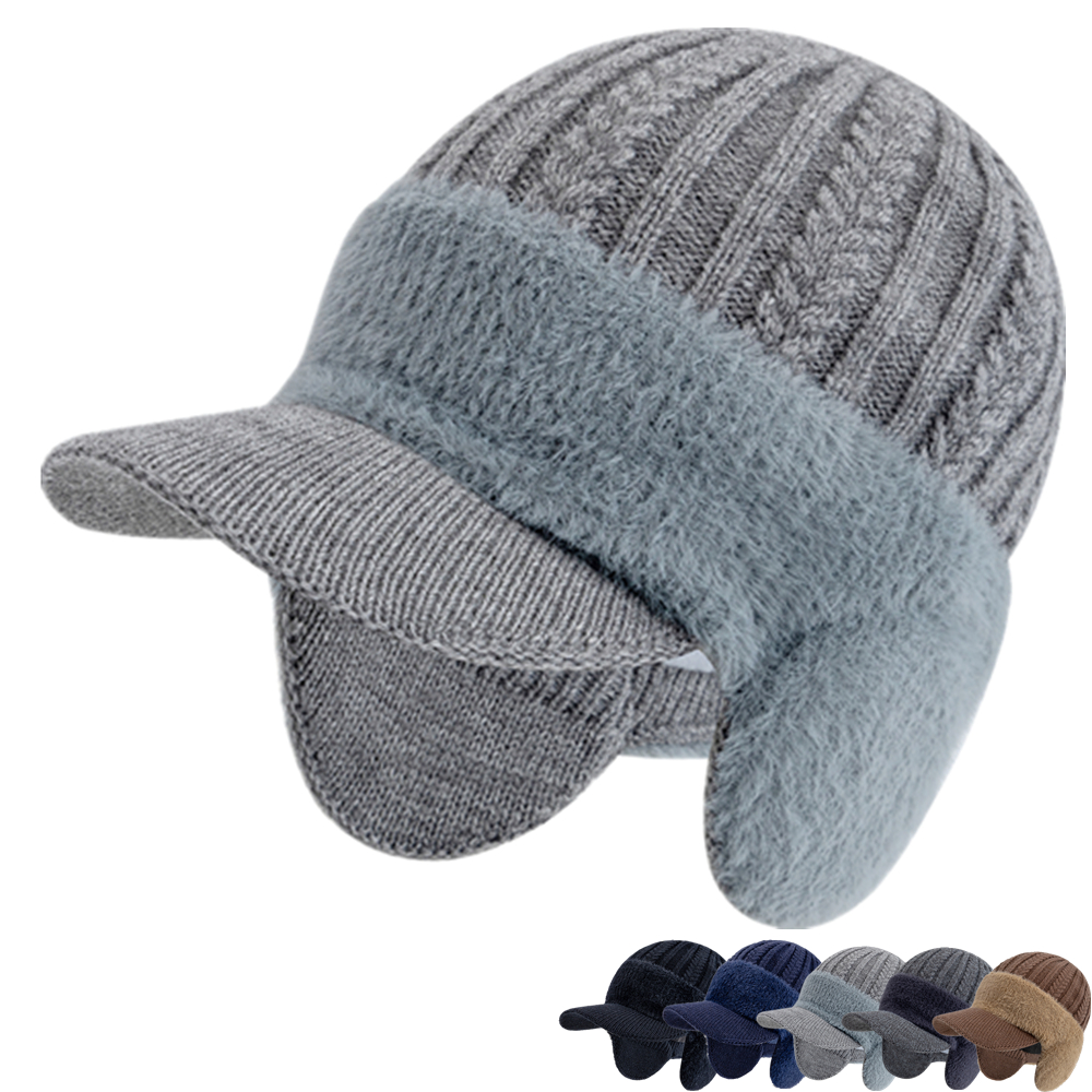 Fashion Faux Fur Beanie Hat, Plush Lined Winter Hat with Earflap, Men Outdoor Warm Cap Gift