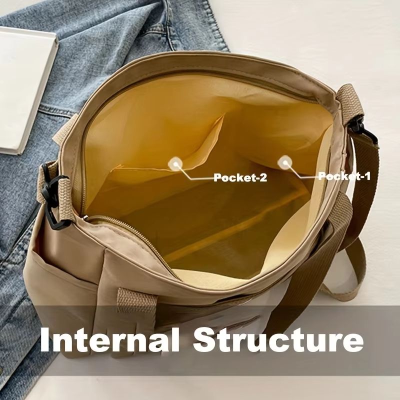 Large Capacity Nylon Crossbody Bag – Lightweight Casual Messenger Shoulder Bag with Removable Strap