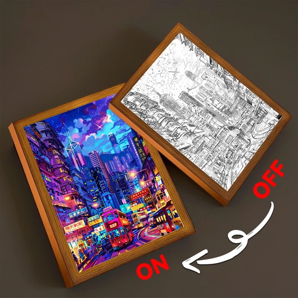 Asian Cityscape Painting LED Bedside Light