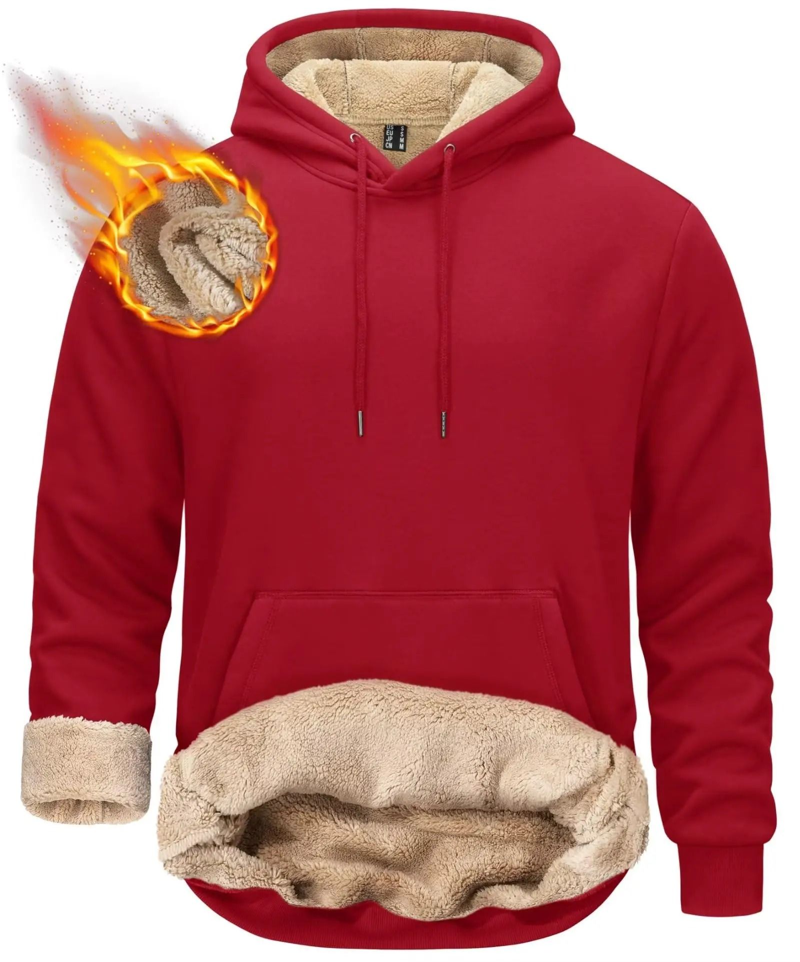 Mens Sherpa Lined Pullover Hoodie Fleece Sweatshirt