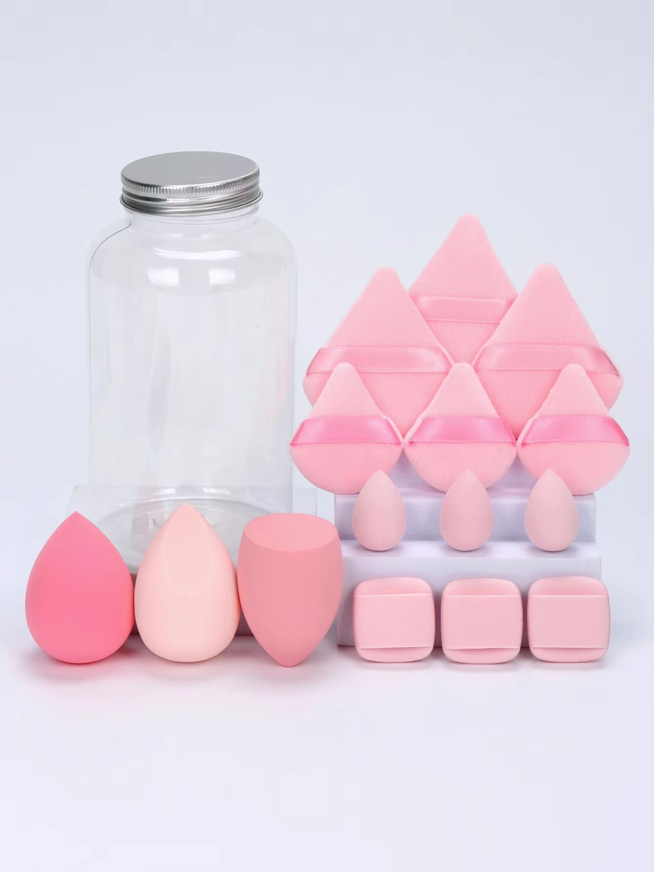 15 Piece Makeup Puff Set with Loose Powder Puffs, Mini Makeup Sponges, and Air Cushion Puffs in Travel Cans