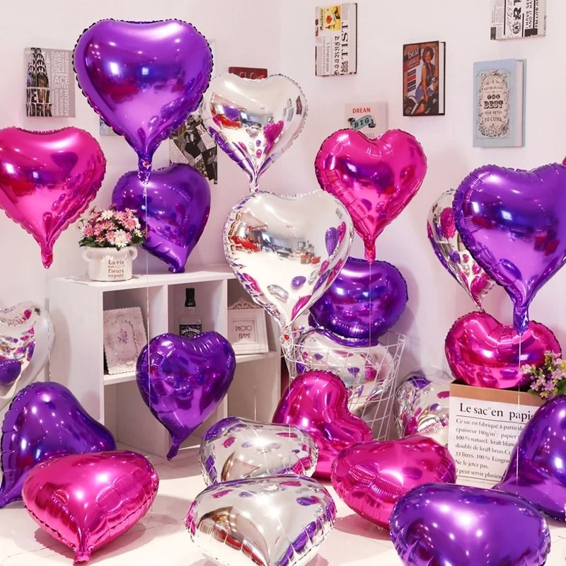 18-Inch Heart Foil Balloons – 10 Pcs Romantic Atmosphere Set