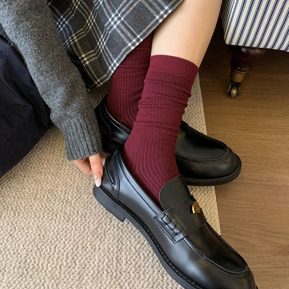 Trendy Striped Angola Red Pile Up Socks Thin Summer Ankle Socks JK Simple Stacked Socks