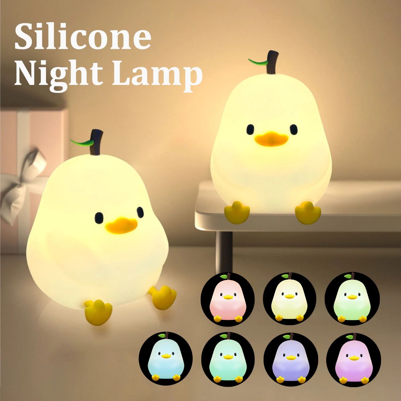 Cute Pear Duck Night Light Touch Control Silicone Lamp