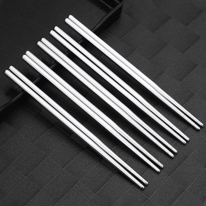 5 Pairs 304 Stainless Steel Chopsticks Reusable Non-Slip Dishwasher Safe, Modern Durable Food Grade Tableware Set