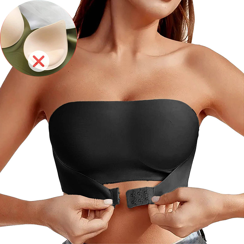 Womens Sexy Strapless Push Up Bra, Removable Paded, Seamless Ice Silk Top, Invisible Beauty Back, Anti-Slip Off-Shoulder