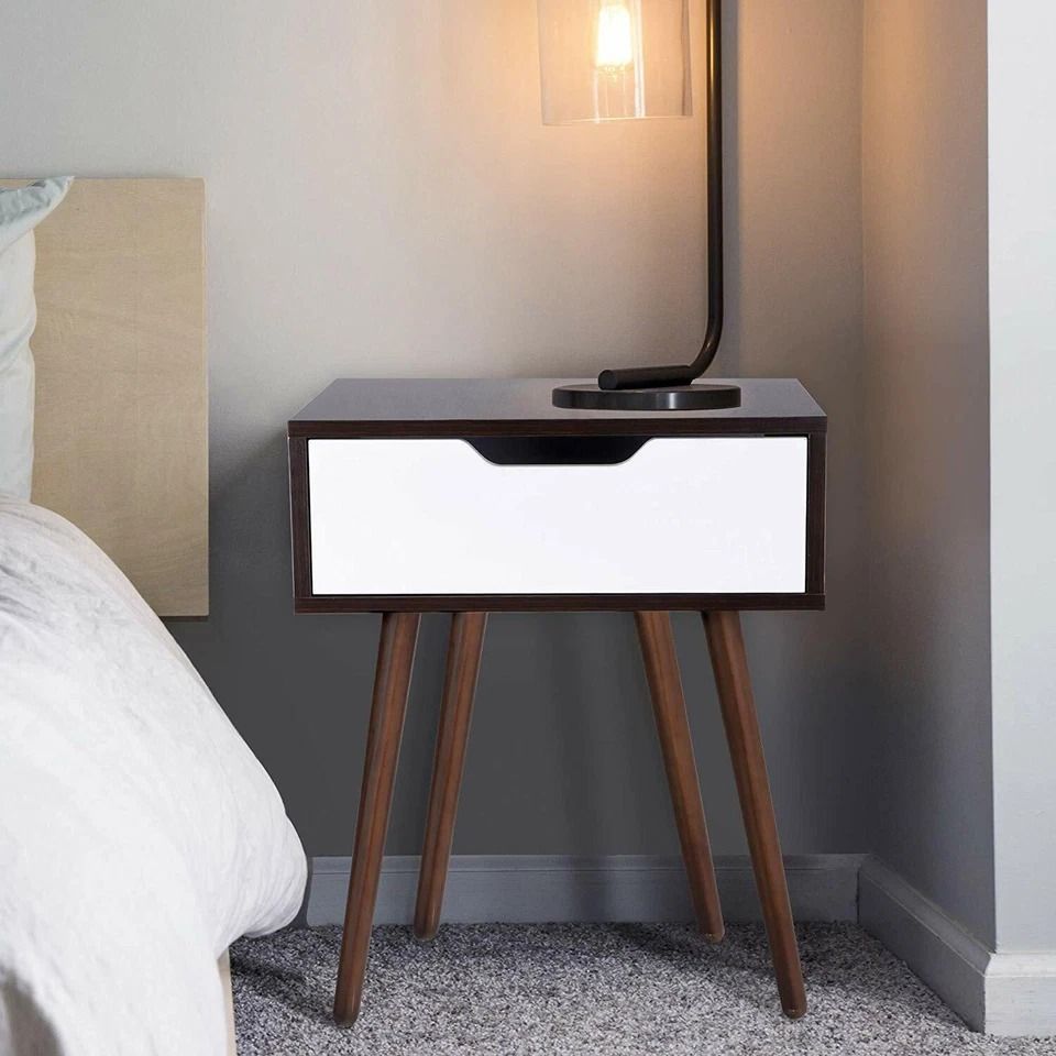 Modern Bedside Table with Drawer Compact End Table for Small Spaces Wooden Nightstand