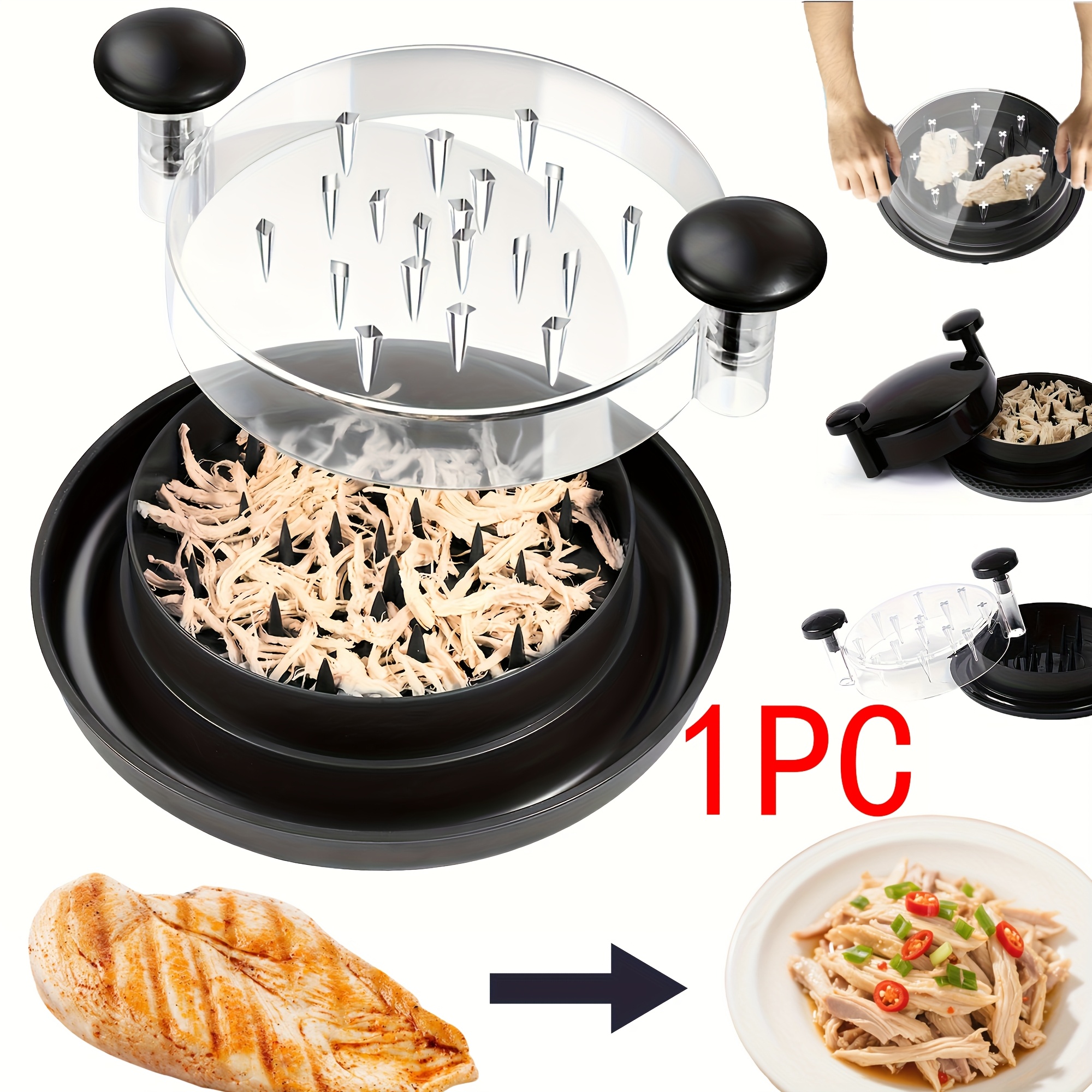 Upgraded Chicken Shredder with Transparent Cover Non-Slip Blade for Easy Shredding of Meat & Vegetables