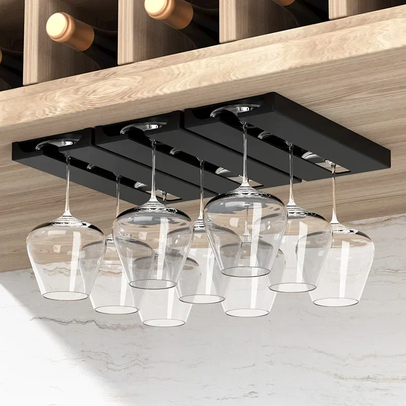 Bar Wine Glass Rack, Non-drilled Cup Holder for Kitchen, Upside-Down Rack for Wine Glasses