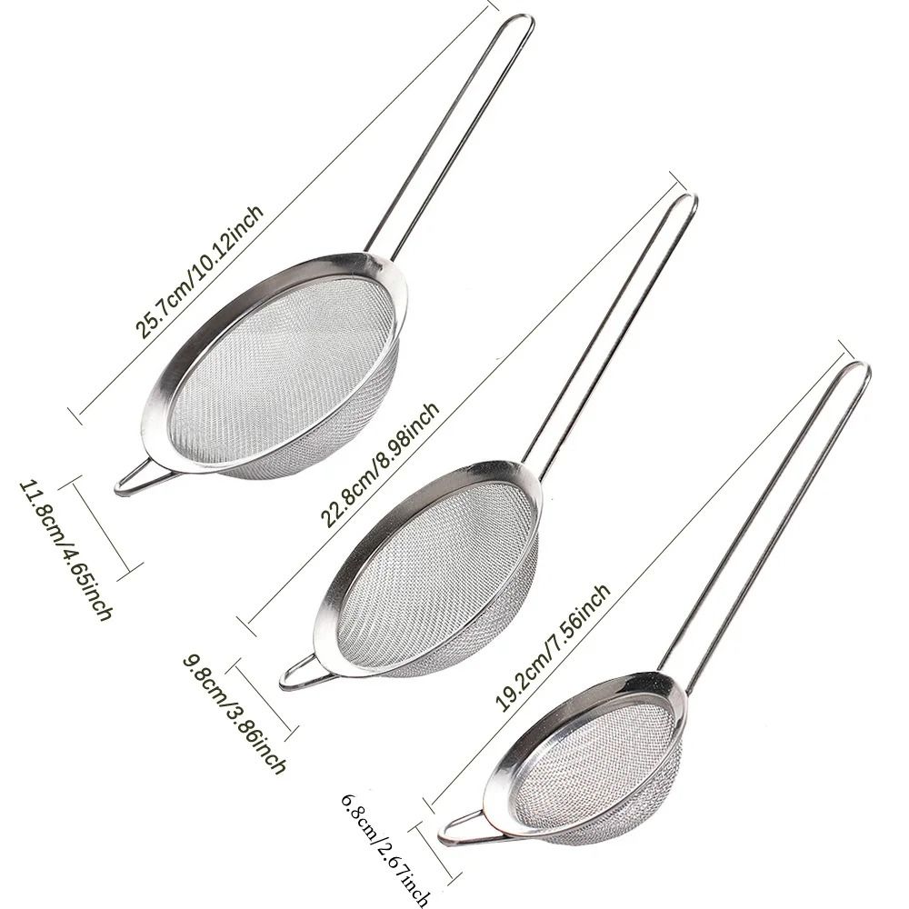 3 Pcs Stainless Steel Fine Mesh Strainer Set