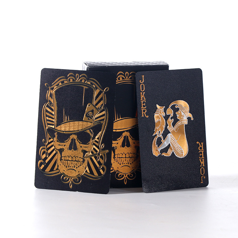 Waterproof Poker Suit Magic Dmagic Package, Black Golden Silver Skull Playing Card Game