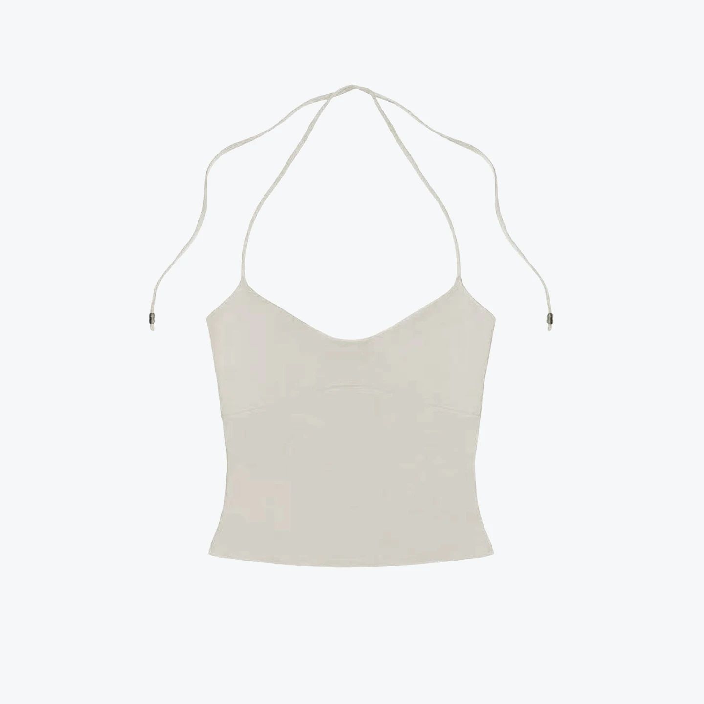 Open-Back Halter Cami Top – Stretchy Self-Tie Sexy Tank with Metal Detail