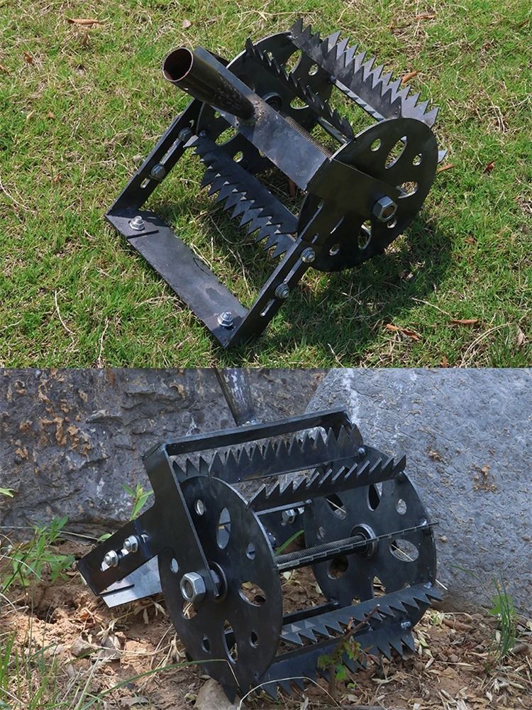 Hand Push Wheeled Weeder with Saw Tooth Manganese Steel Blade