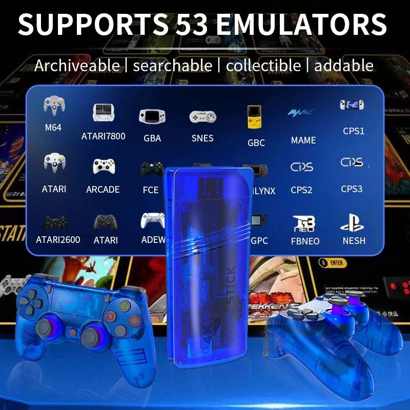 4K TV Game Stick Console with 30000 Built In Games and Wireless Controllers