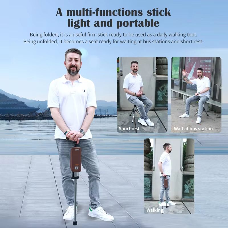 Wojan Folding Walking Cane with Seat – Lightweight Trekking Pole & Portable Hiking Chair Combo