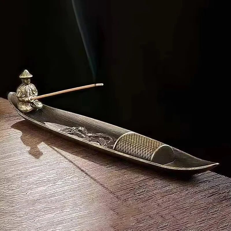 Boat-Shaped Creative Incense Burner with Fishing Old Man Design