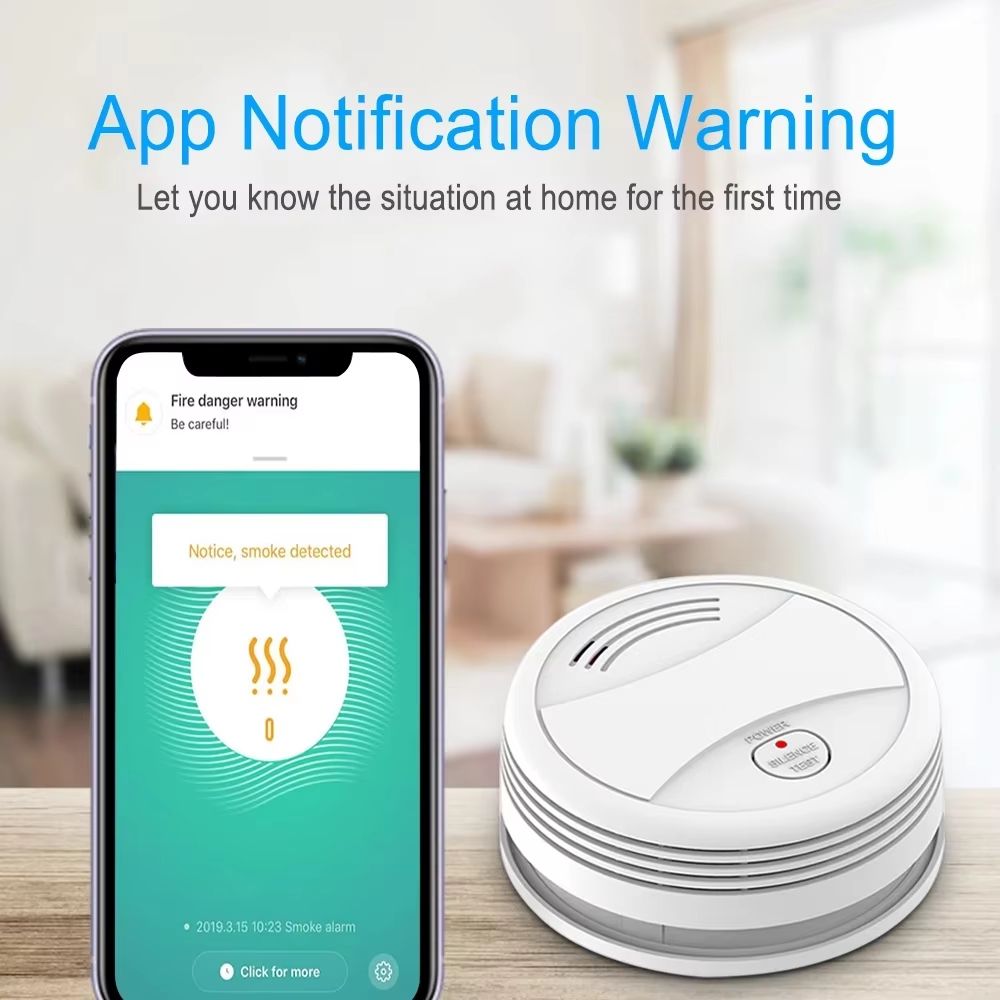 Tuya WiFi Smoke Detector with 80dB Alarm & Smart Life App Alerts – Wireless Smart Smoke Alarm for Home Fire Protection