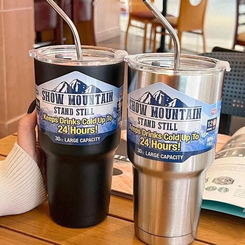 Magic Stainless Steel Freeze Tumbler – Vacuum Insulated Ice Coffee Thermos Cup with Straw for Travel & Outdoor Use