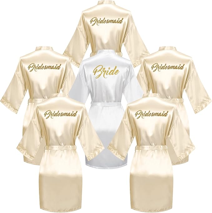 Bride and Bridesmaid Silky Robe Set, Bridal Shower Bathrobe Set, Getting Ready Dressing Gown, Wedding Day Essentials