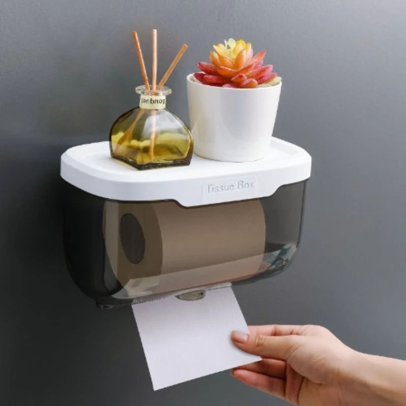 Wall Mounted Toilet Paper Holder with Storage Adhesive Tissue Dispenser