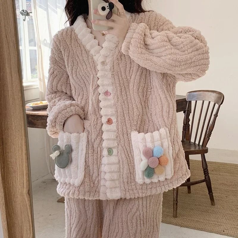 Womens Winter Flannel Pajama Set With Cardigan