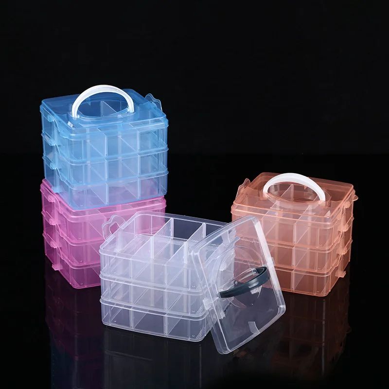 3 Layer 18 Grid Portable Storage Organizer Box