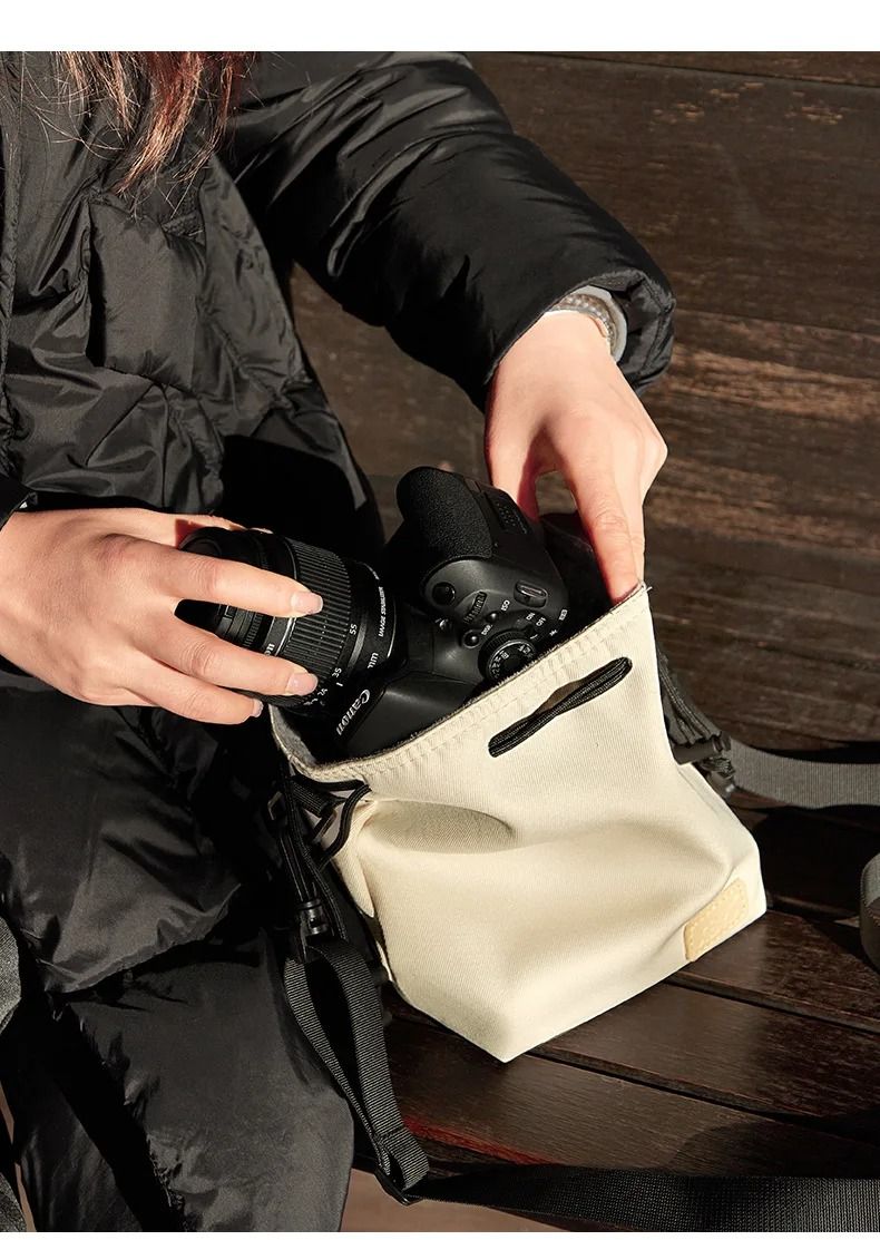 Lightweight Drawstring Camera Pouch Shoulder Bag for DSLR and Mirrorless Cameras