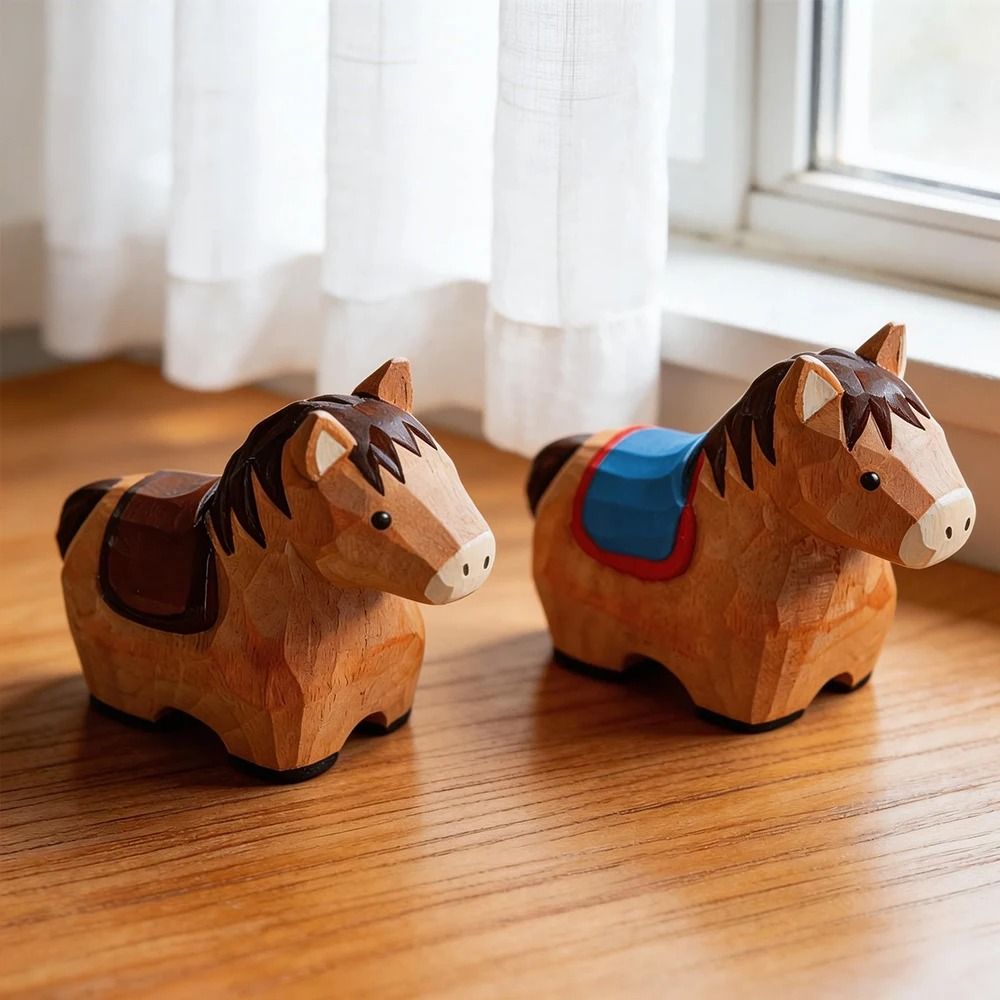 Handmade Decorative Wooden Horse Figurine | Cute Animal Carving Desktop Ornament