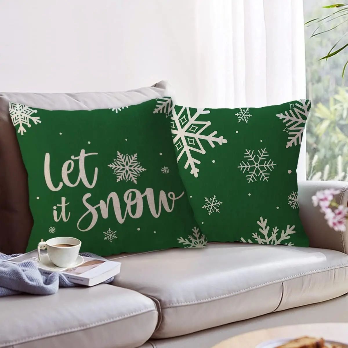 Green Christmas Snowflake Decorative Pillow Cover