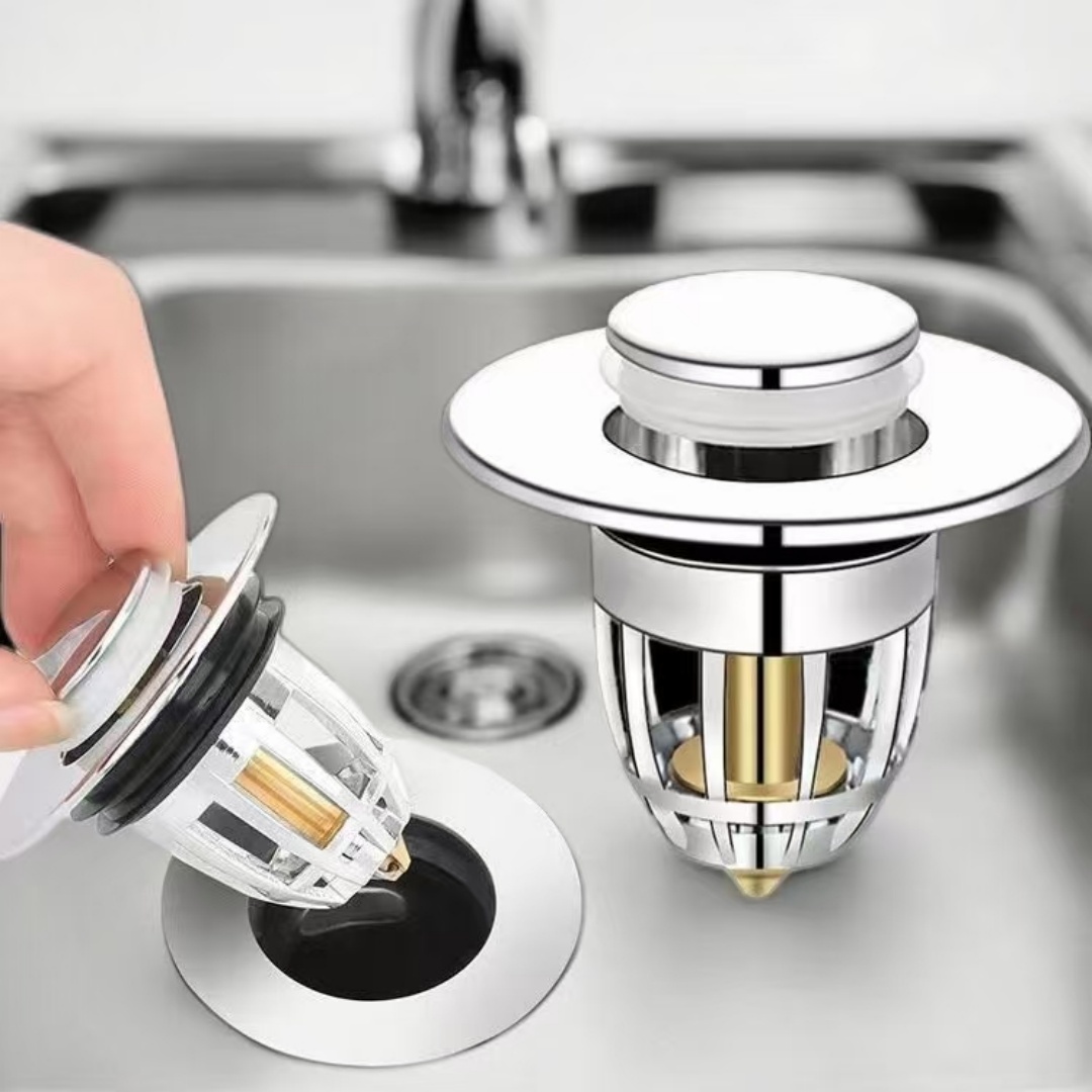 Basin Pop-up Chrome Sink Filter, Universal Rebound Drain Plug with Hair Catcher Stopper