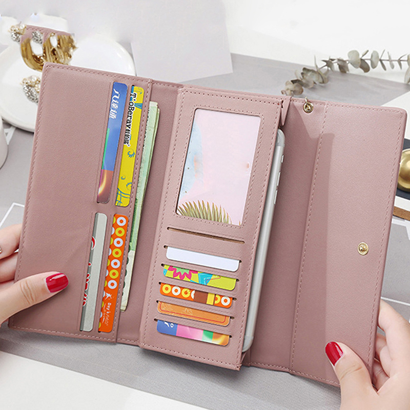 Fashion Womens Leather Long Wallet Multi functional Fold Purse Fresh Female Clutch Card Holder