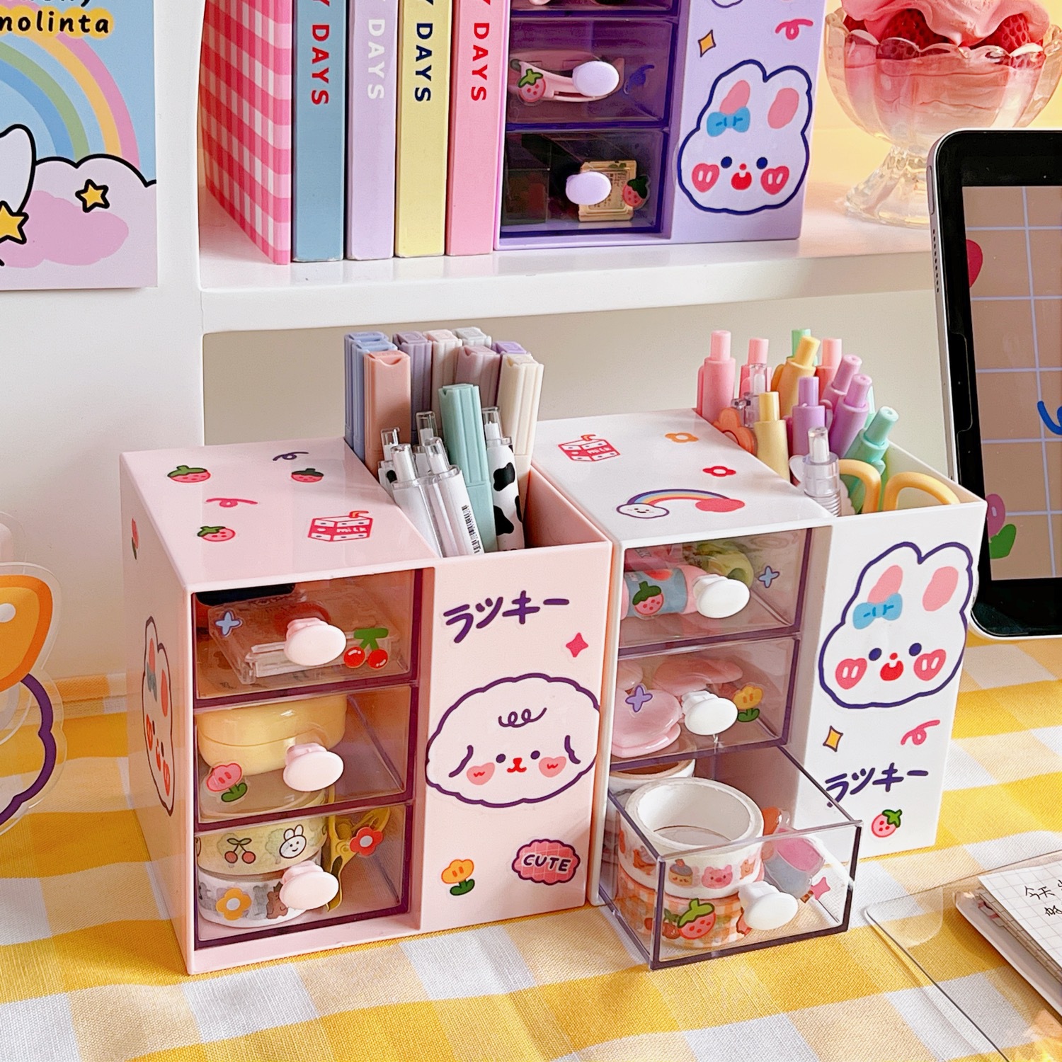 Cute Cartoon Storage Box, Style Multifunctional Desktop Organizer for Student Stationery Supplies